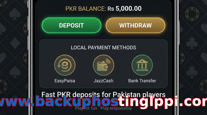 Deposit and withdrawal screen with PKR methods